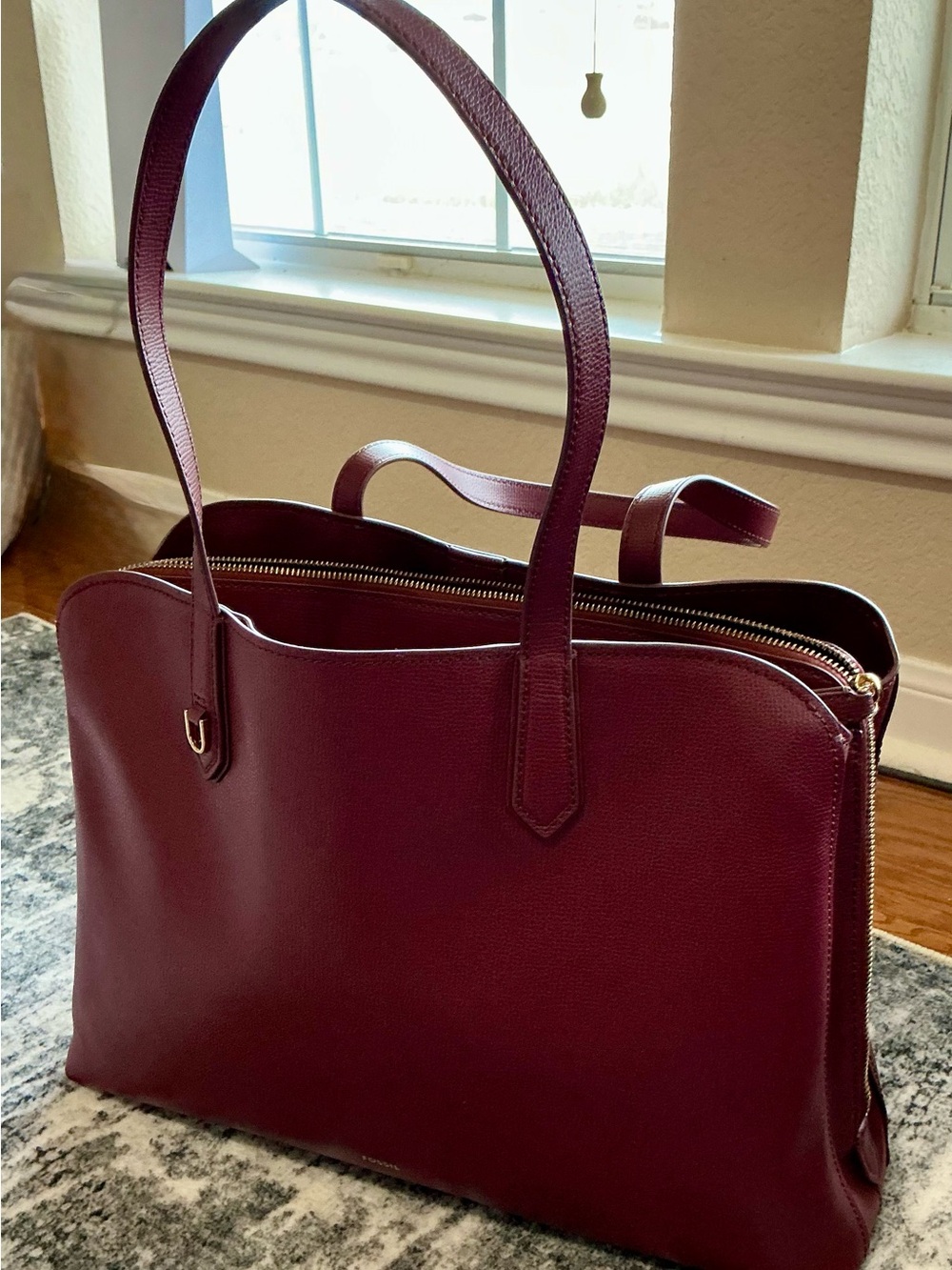 Fossil Wren Work Tote in Garnet Red